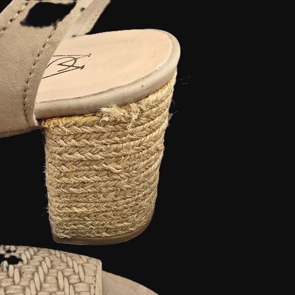 Marroqui Sanchez Beige Woven Open-Toe Heel Sandals Ankle Strap Made in Spain - Picture 3 of 11